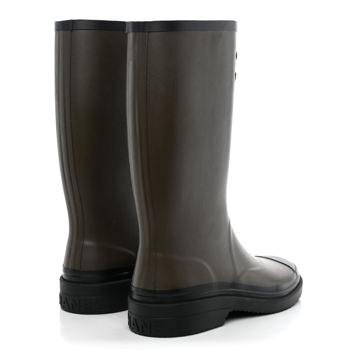 Chanel Caoutchouk CC High Boots 40 Khaki Black 4 of 9