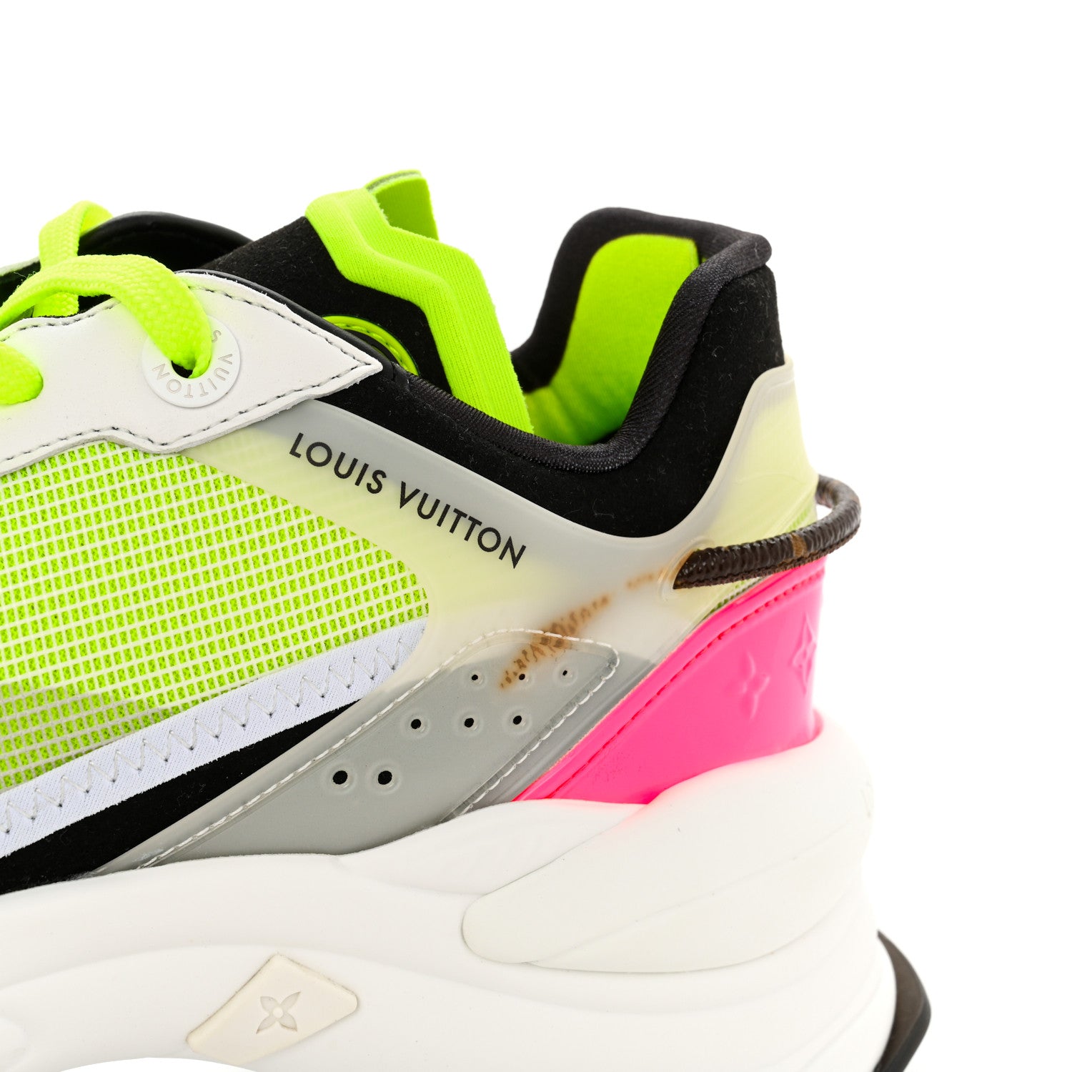 Louis Vuitton Mix Materials Suede Calfskin Run 55 Sneakers 37.5 Fluorescent Yellow Pink 6 of 9
