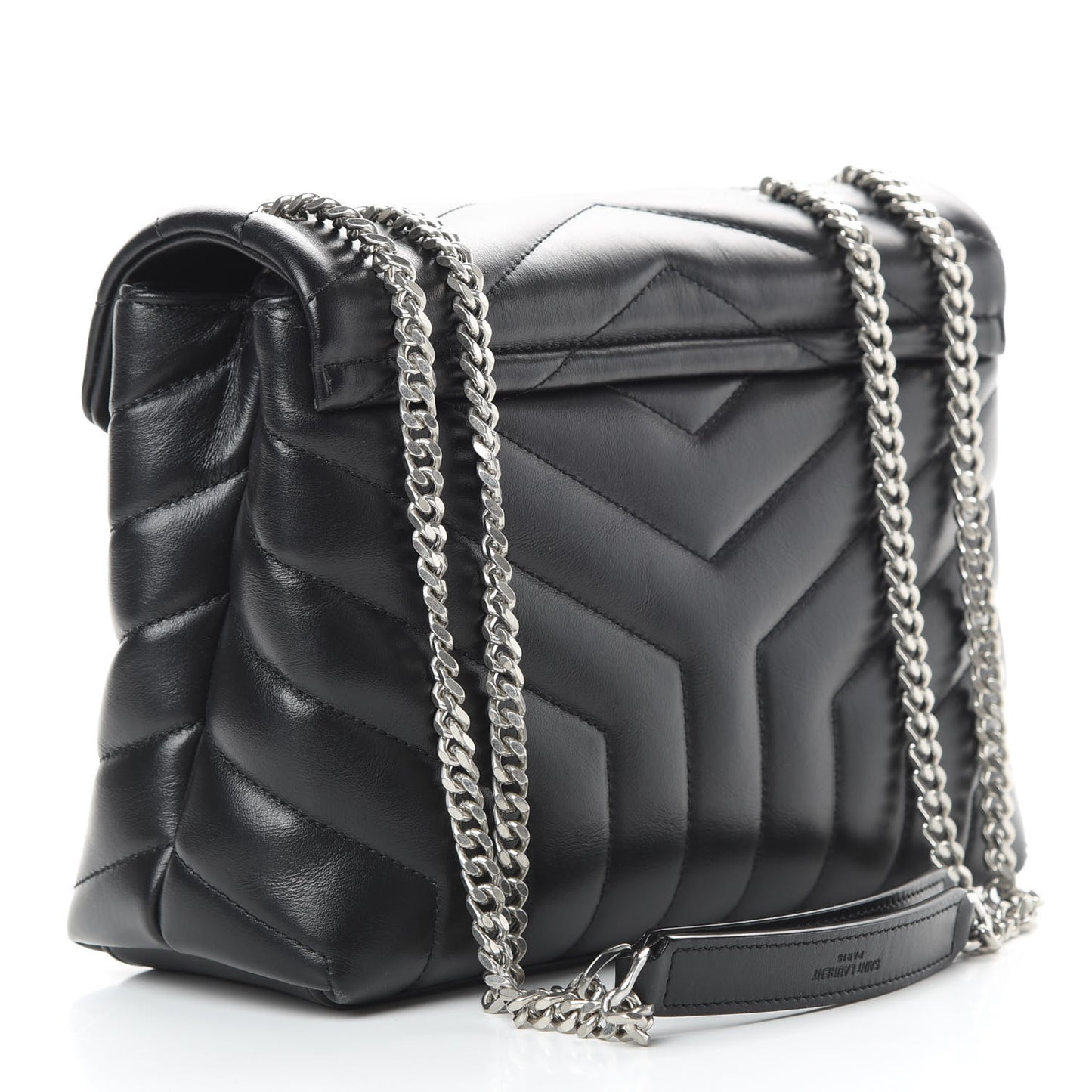 Calfskin Y Quilted Monogram Small Loulou Chain Satchel Black