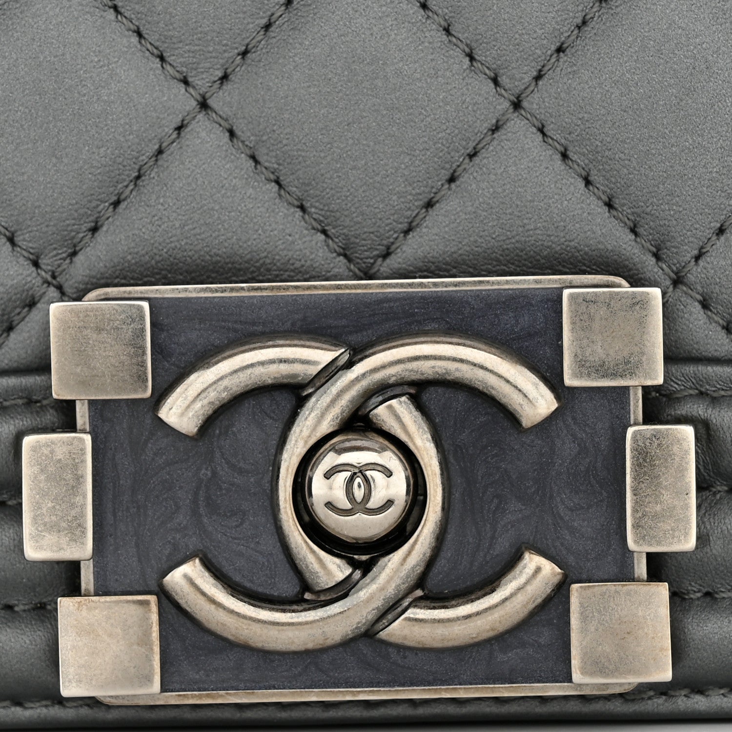 Chanel Metallic Calfskin Quilted Small Boy Flap Dark Silver 12 of 14