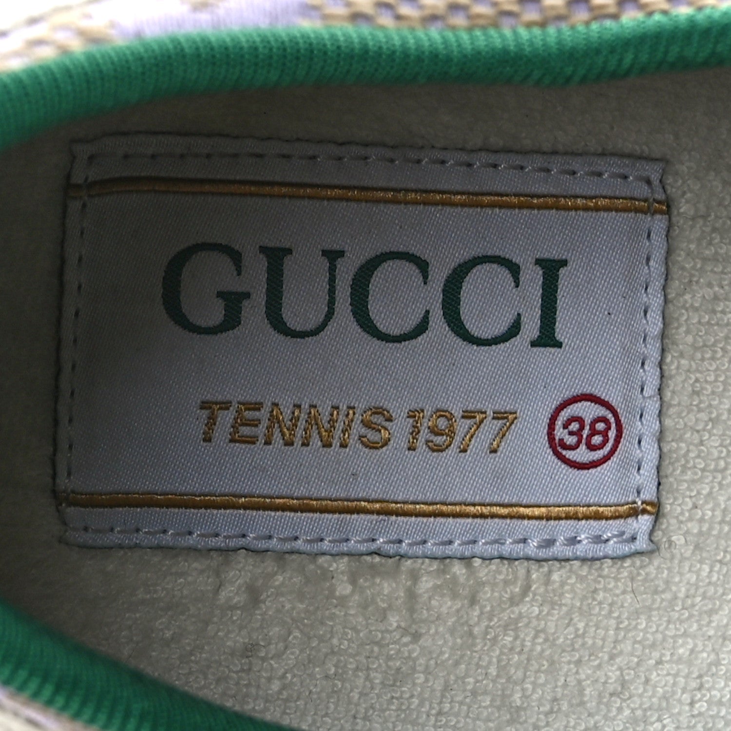 Gucci Monogram Jumbo GG Web Womens 1977 Tennis Sneakers 38 Beige Lapis Mystic White 7 of 7