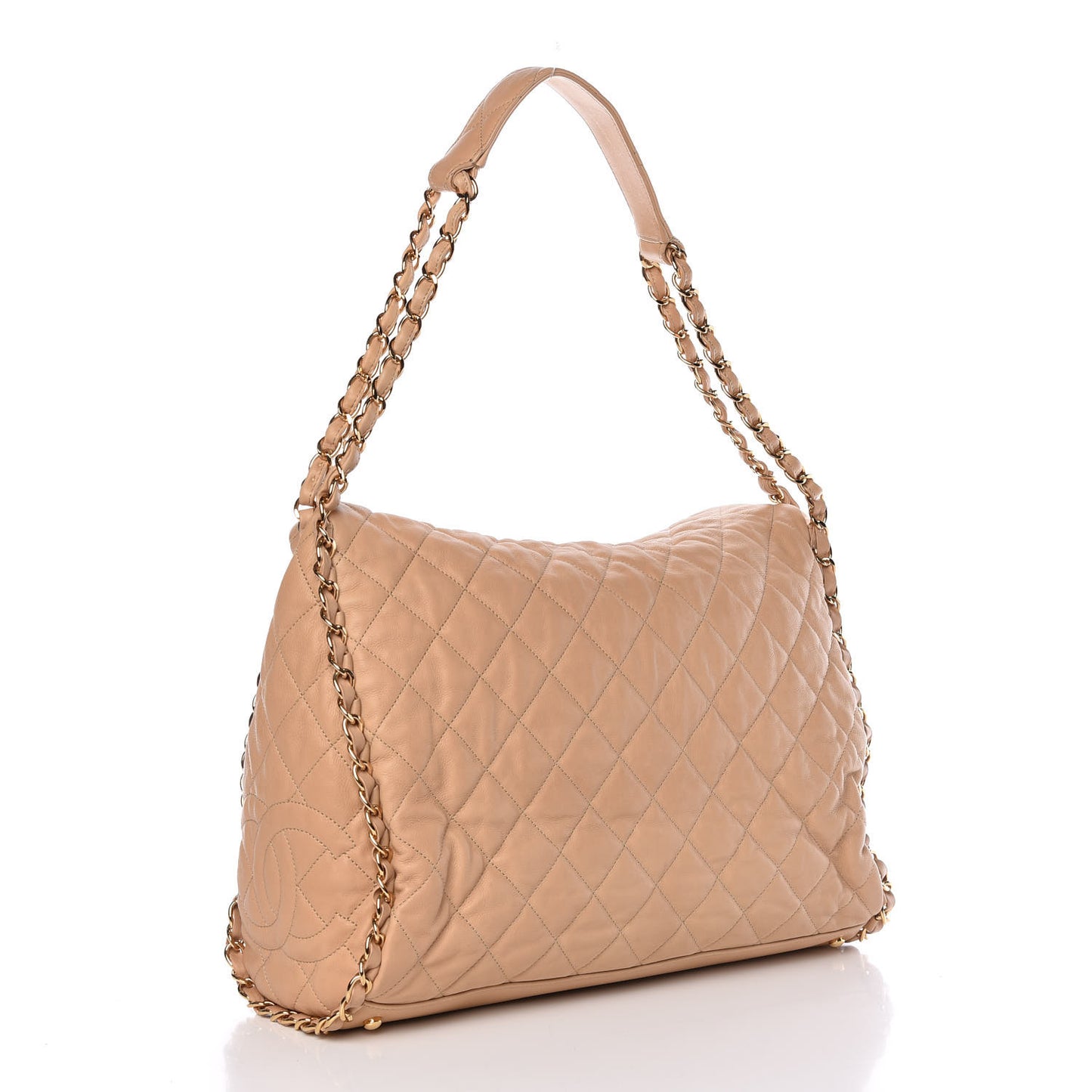 Calfskin Quilted Large Chain Me Hobo Beige