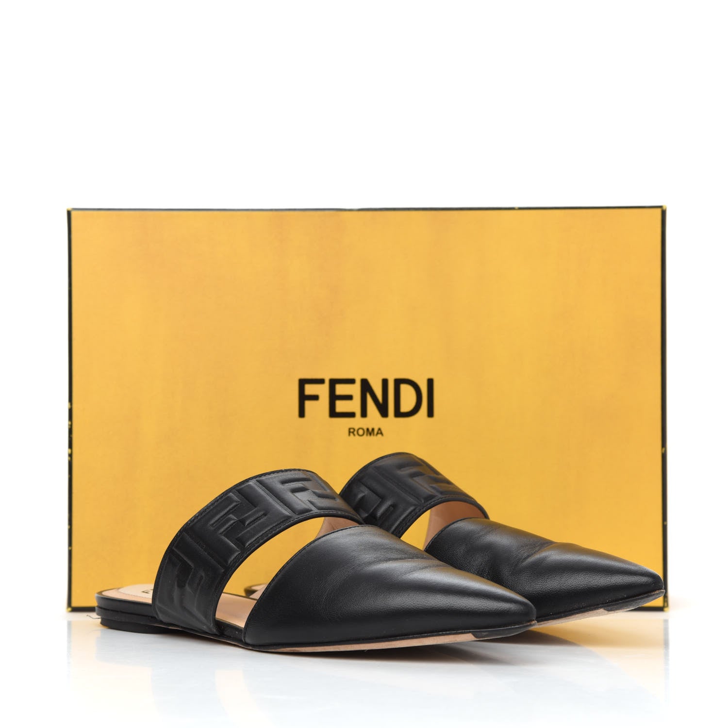 Fendi Vitello FF Embossed Flat Mules 36.5 Black 24 of 24