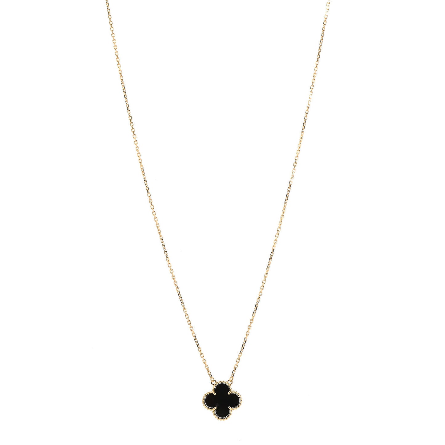 18K Yellow Gold Black Onyx Vintage Alhambra Pendant Necklace