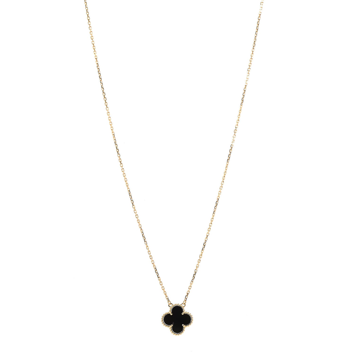 Van Cleef & Arpels 18K Yellow Gold Black Onyx Vintage Alhambra Pendant Necklace 1 of 5