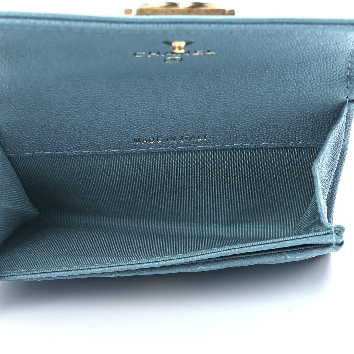 Caviar Quilted Boy Flap Card Holder Light Blue