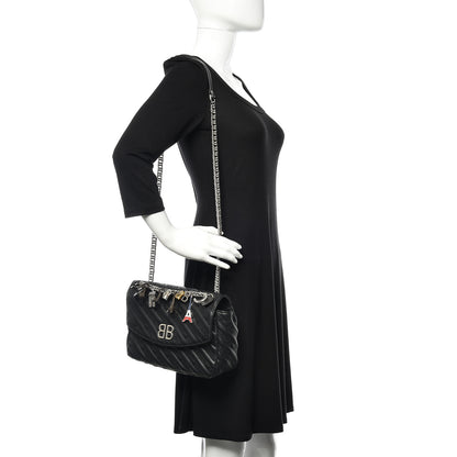 Balenciaga Calfskin Charms Logo Matelasse M BB Round Shoulder Bag Black 2 of 8