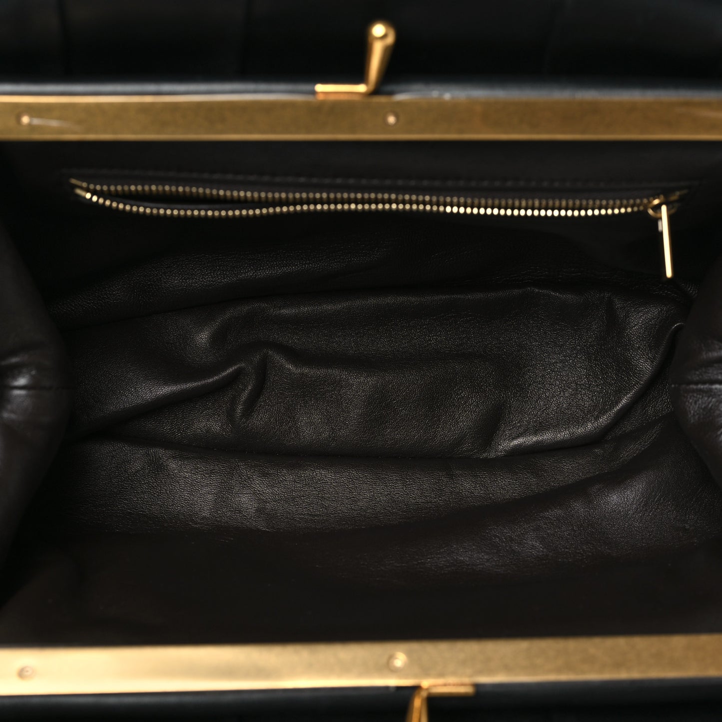 Calfskin Pleated French Lock Clutch Black