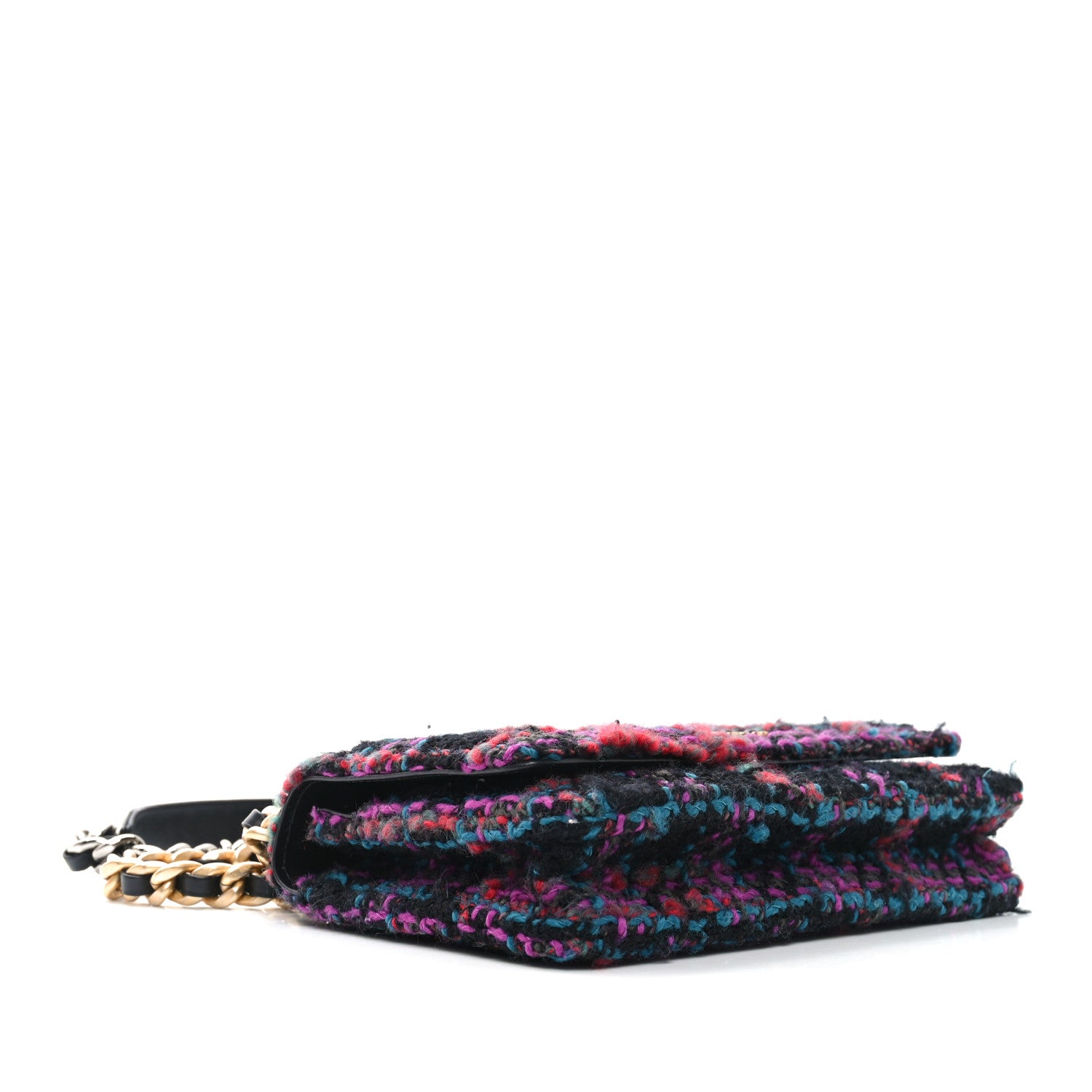 Chanel Tweed Quilted Chanel 19 Wallet On Chain WOC Black Pink Blue 4 of 12