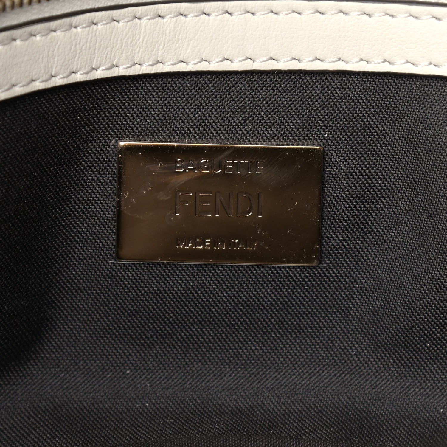Fendi Glazed Fabric Vitello Century FF 1974 Large Baguette Cage Mogano Panna White Ice 6 of 11