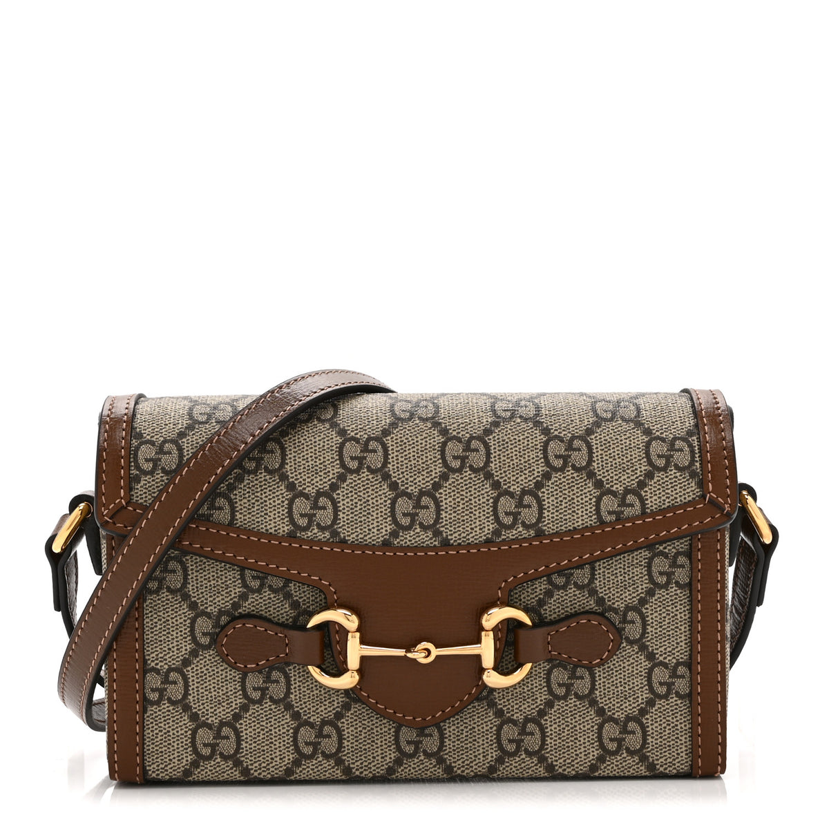 GG Supreme Monogram Mini Horsebit 1955 Shoulder Bag Beige Brown Sugar