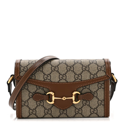 Gucci GG Supreme Monogram Mini Horsebit 1955 Shoulder Bag Beige Brown Sugar 1 of 12
