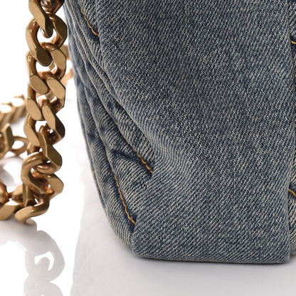 Saint Laurent Denim Matelasse Chevron Summer Embroidered Monogram Medium College Bag Blue 9 of 12