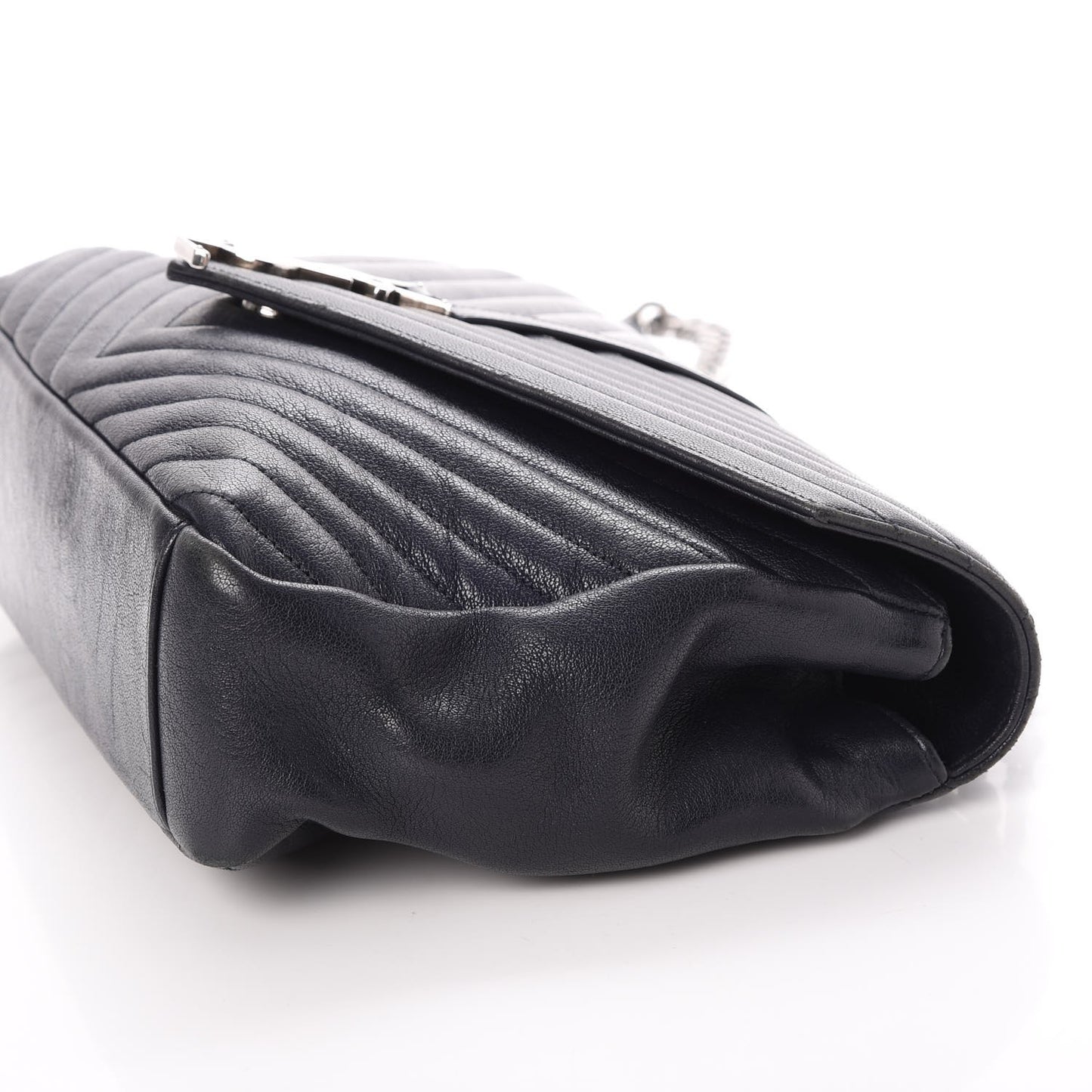 Sheepskin Matelasse Chevron Monogram Large College Satchel Navy Blue
