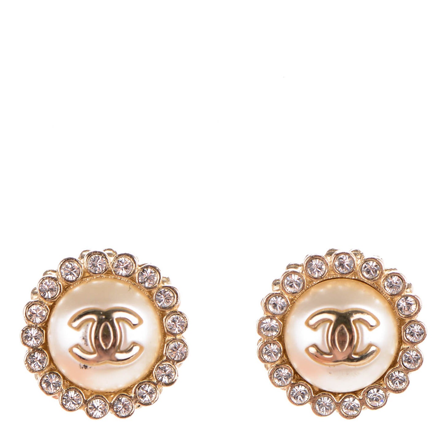 Pearl Crystal CC Earrings Gold