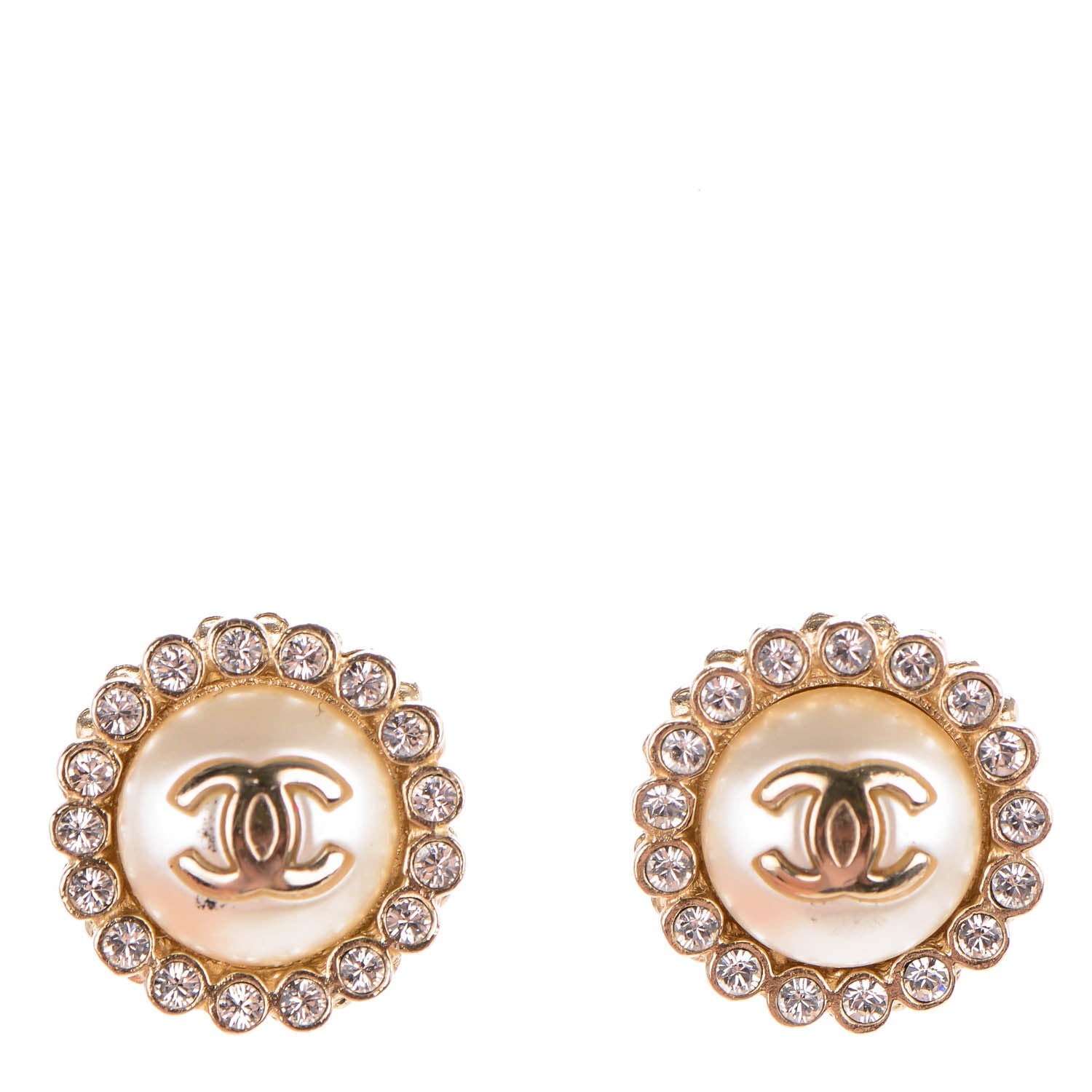 Chanel Pearl Crystal CC Earrings Gold 1 of 5