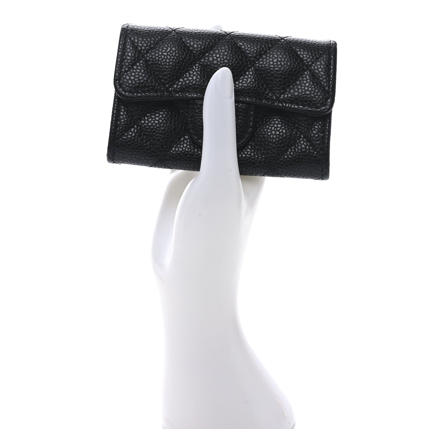 Caviar Quilted Flap Card Holder Wallet Black