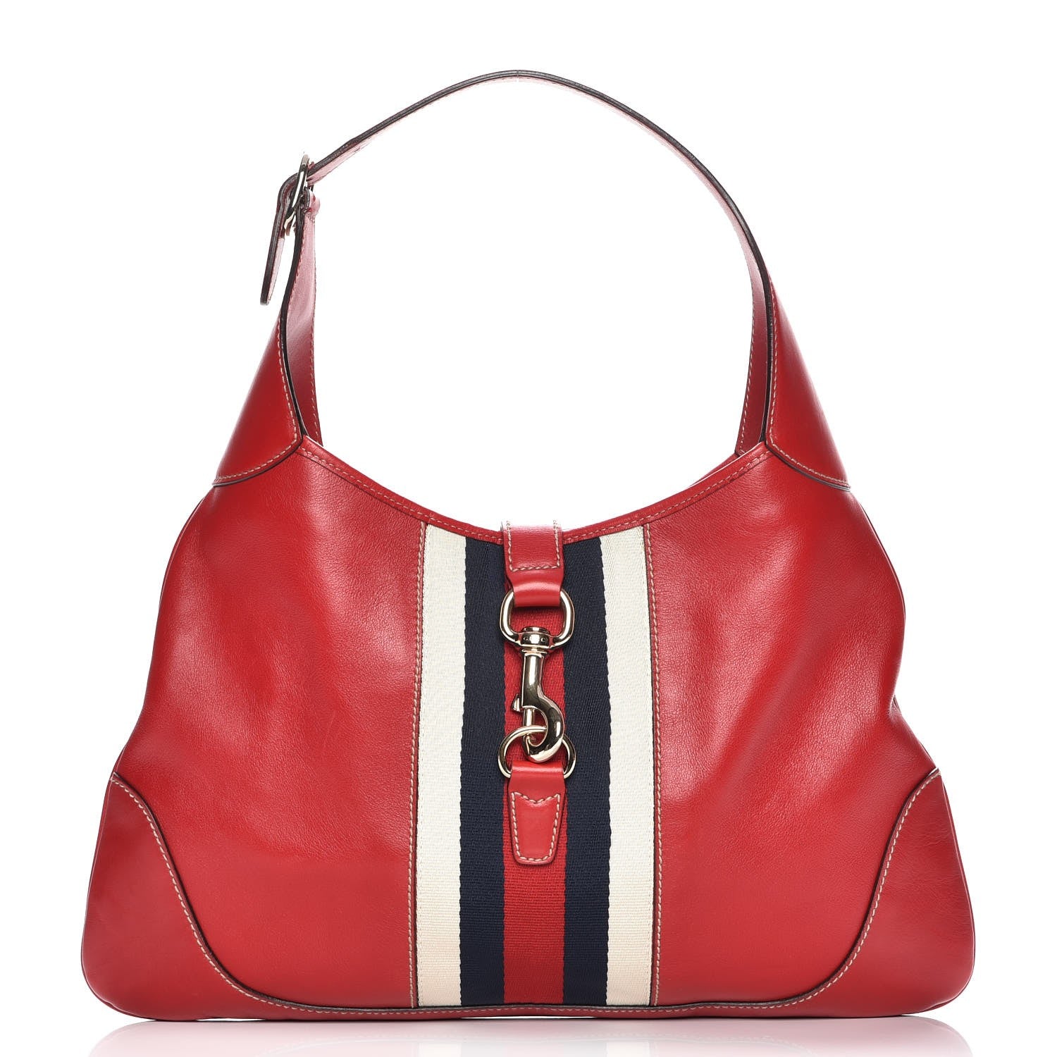 Gucci Calfskin Web Medium Jackie O Bouvier Hobo Red 1 of 7