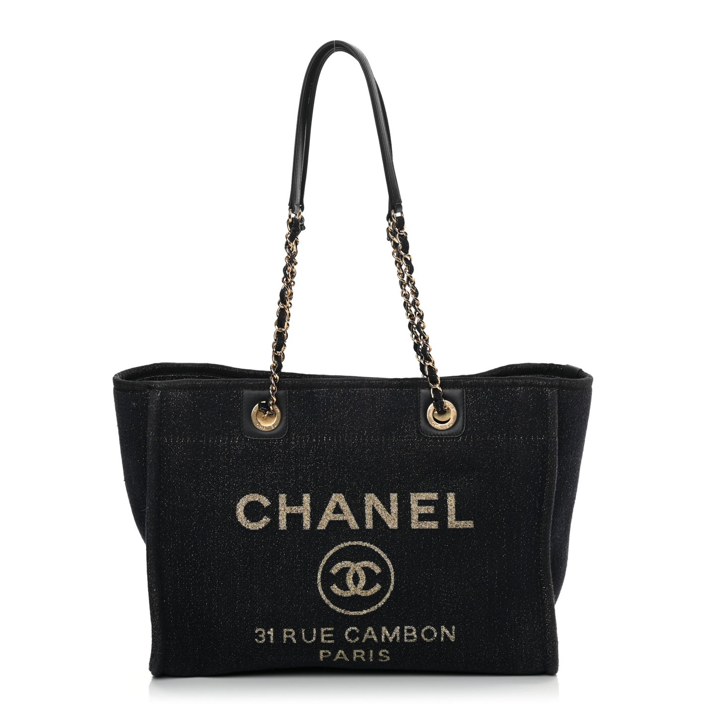 Lurex Canvas Small Deauville Tote Navy Blue Gold