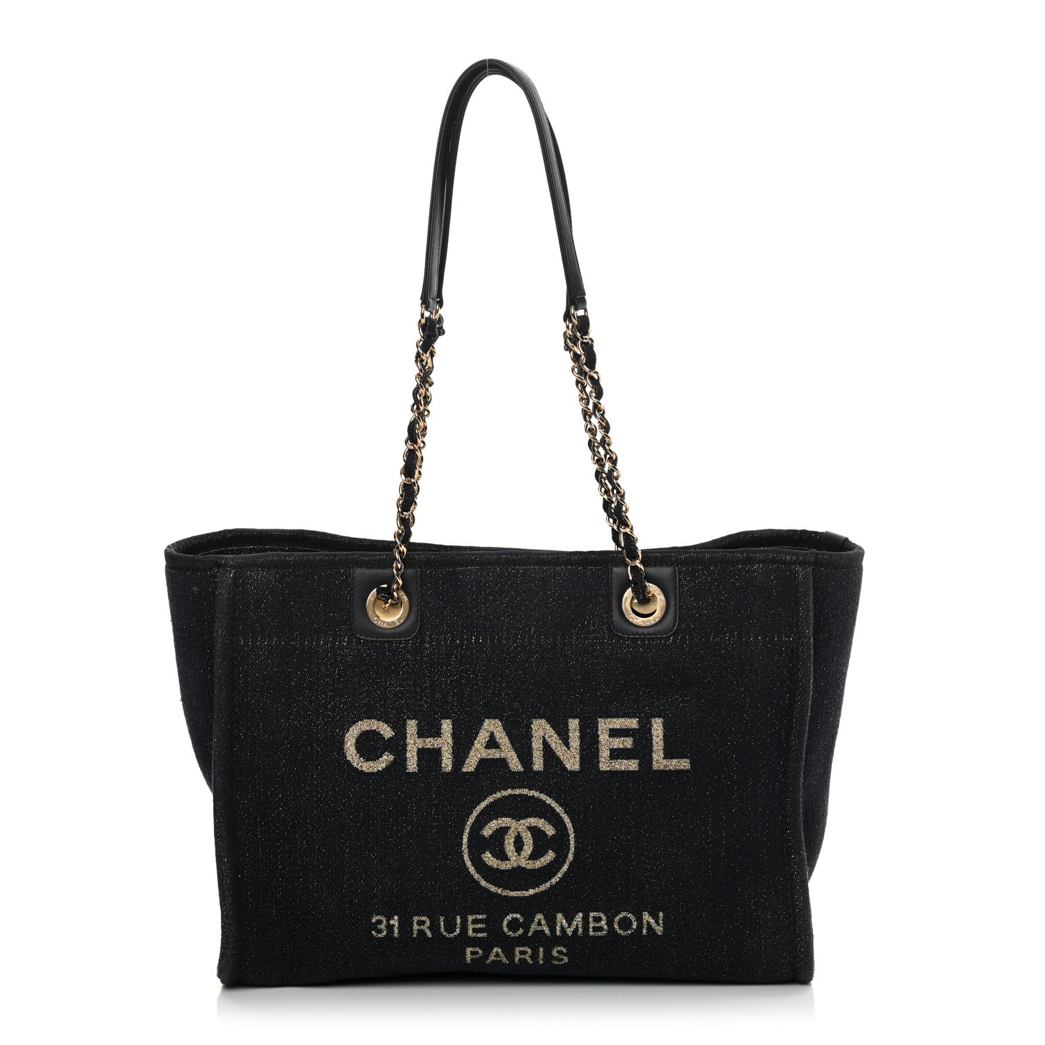 Chanel Lurex Canvas Small Deauville Tote Navy Blue Gold 1 of 11