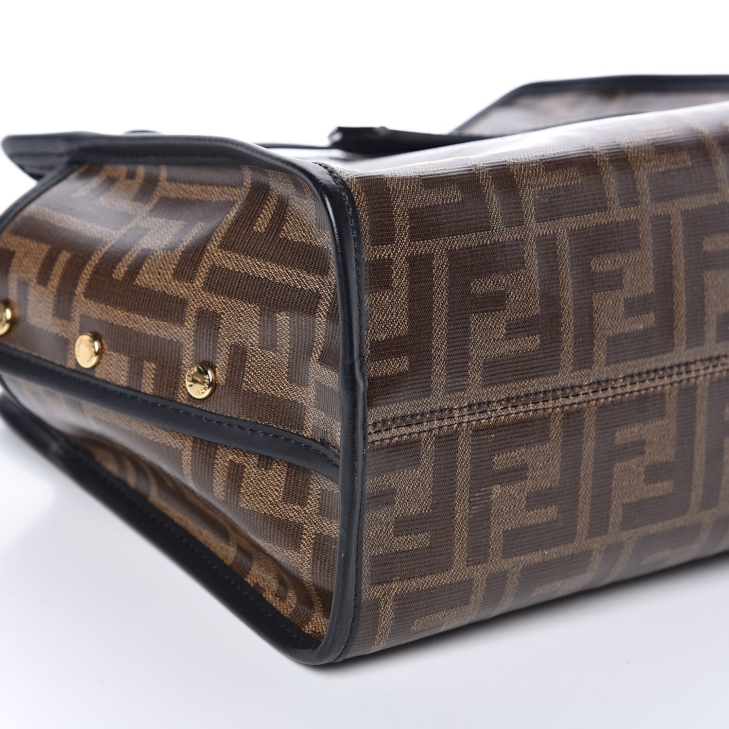 Fendi Glazed Fabric Vitello Century FF 1974 Stamp Patch Mini Peekaboo Defender Cover Mogano Panna Black 6 of 8