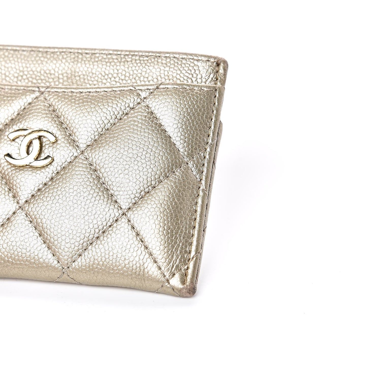 Metallic Caviar Quilted Card Holder Light Gold