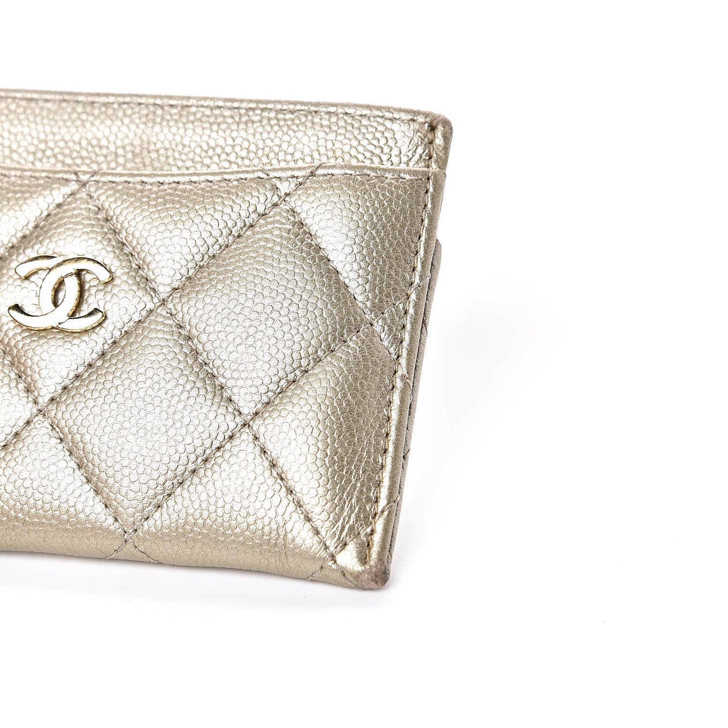 Chanel Metallic Caviar Quilted Card Holder Light Gold 9 of 12