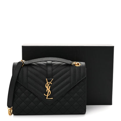 Saint Laurent Grain De Poudre Textured Mixed Matelasse Triquilt Medium Monogram Satchel Black 14 of 14