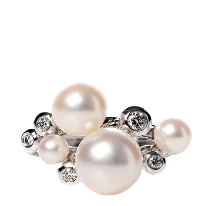 David Yurman Sterling Silver Diamond Pearl Cluster Cable Ring 54 7 1 of 5