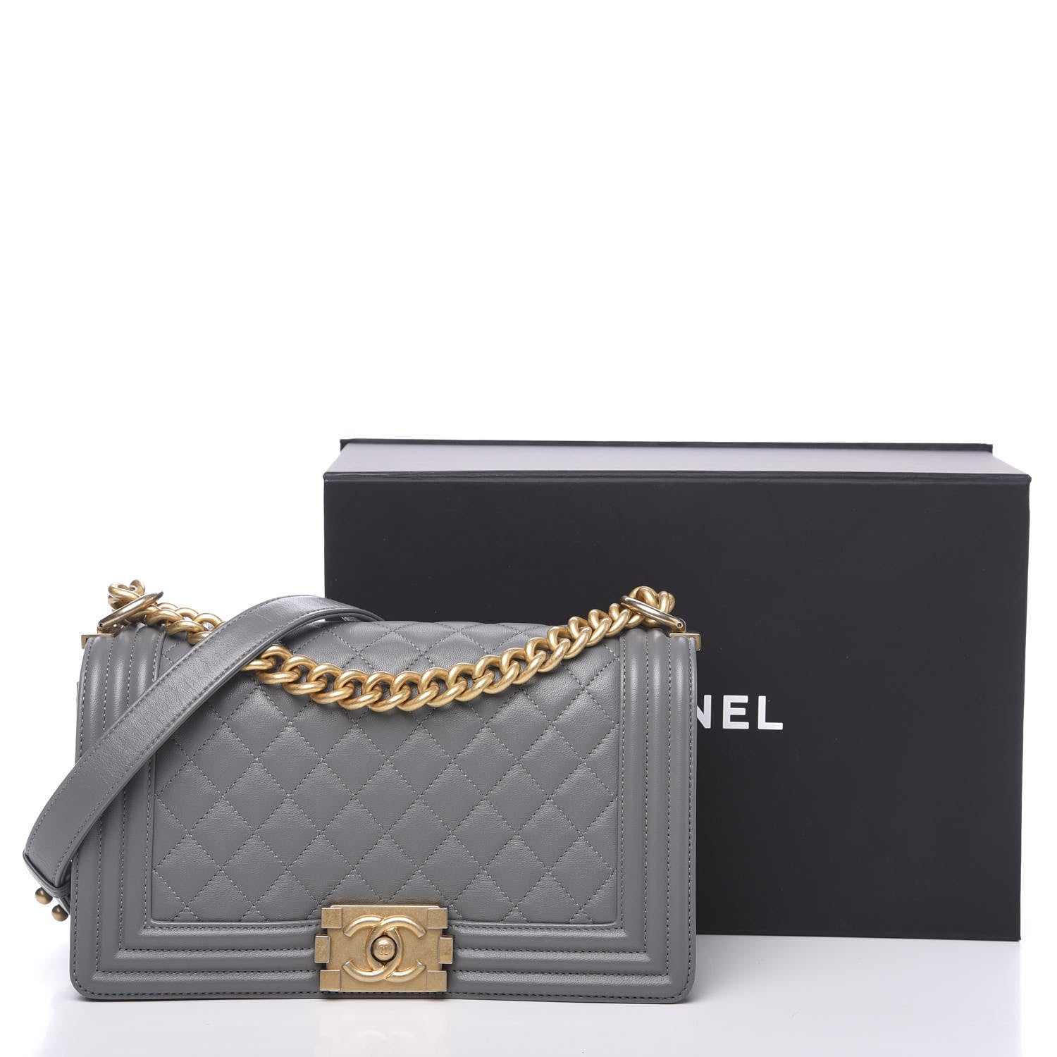 Chanel Lambskin Quilted Medium Boy Flap Grey 11 of 11