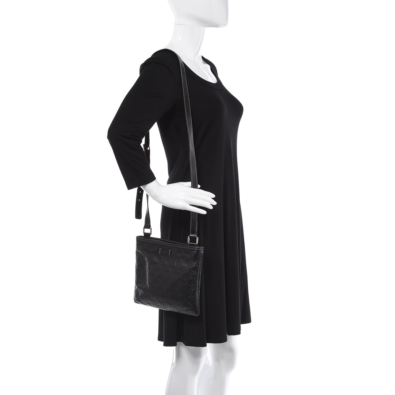 Gucci Guccissima Small Flat Messenger Bag Black 2 of 7
