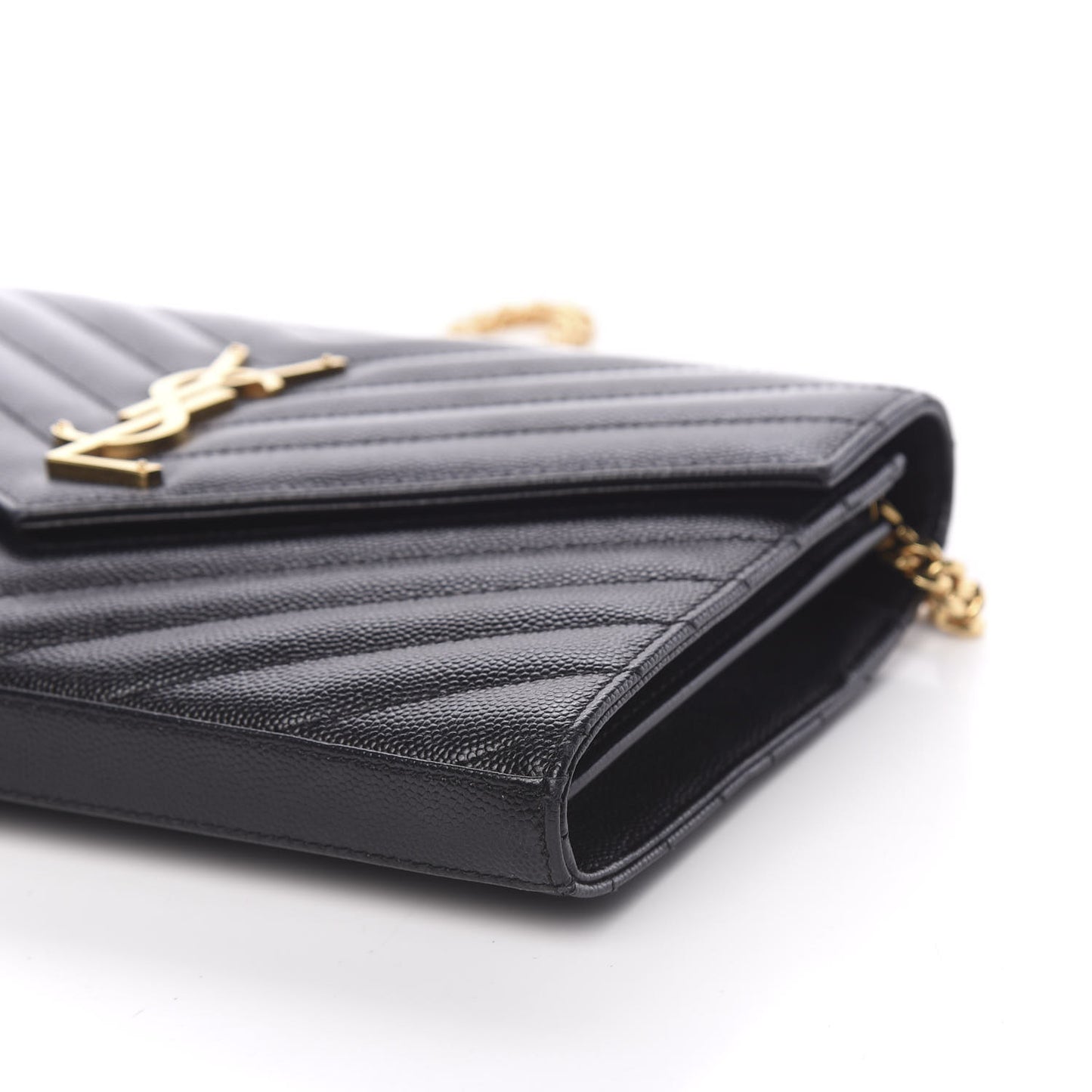 Grain De Poudre Matelasse Chevron Monogram Chain Wallet Black
