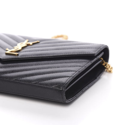 Saint Laurent Grain De Poudre Matelasse Chevron Monogram Chain Wallet Black 10 of 10