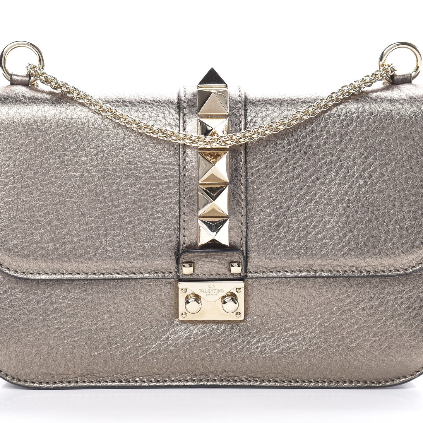 Metallic Vitello Medium Glam Lock Rockstud Flap Sasso