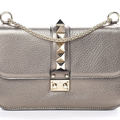 Valentino Garavani Metallic Vitello Medium Glam Lock Rockstud Flap Sasso 7 of 9