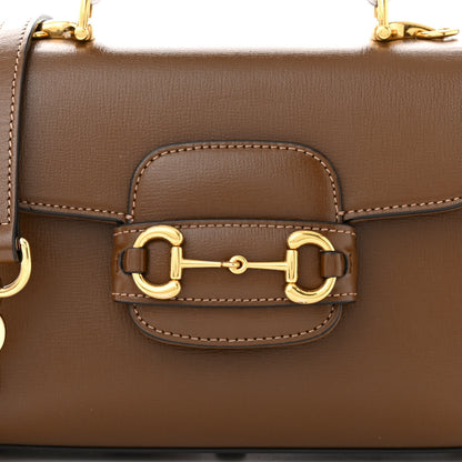 Gucci Glazed Textured Calfskin Mini Horsebit 1955 Top Handle Flap Bag Brown Sugar 8 of 12