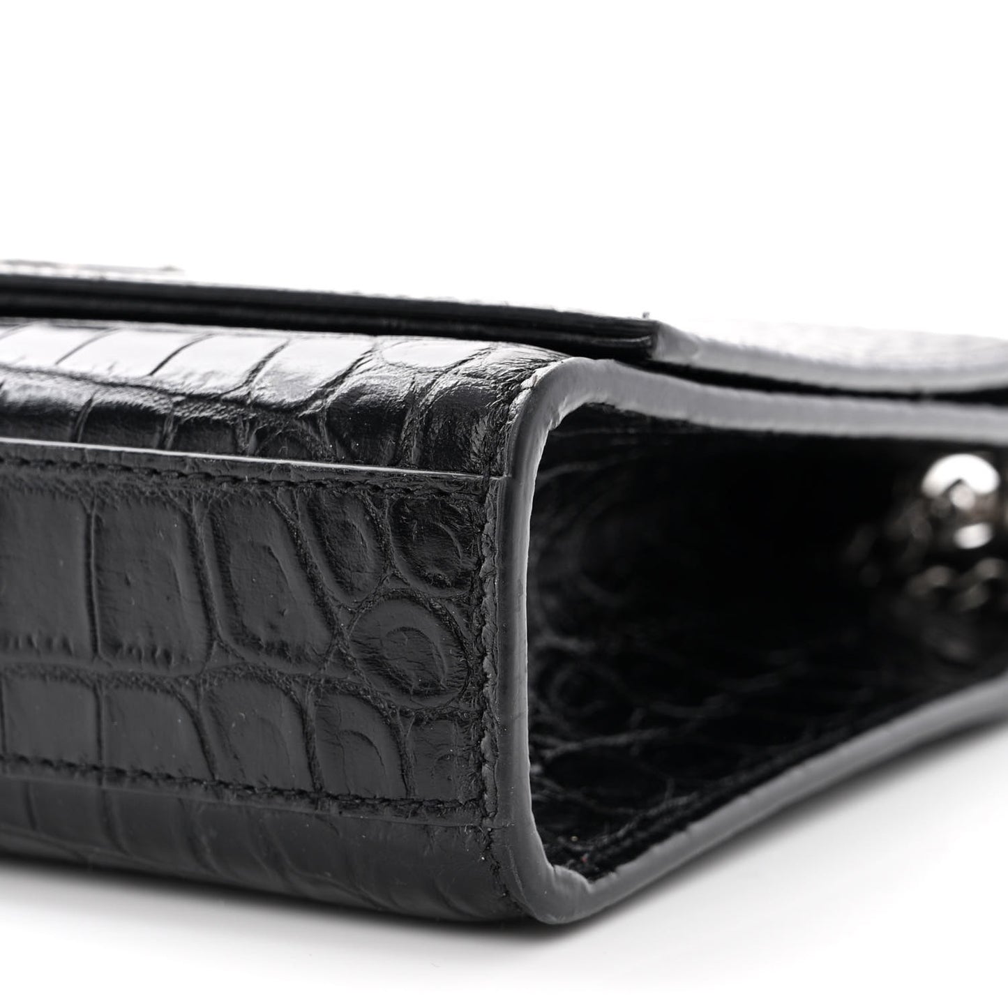 Calfskin Crocodile Embossed Medium Classic Monogram Kate Tassel Satchel Black