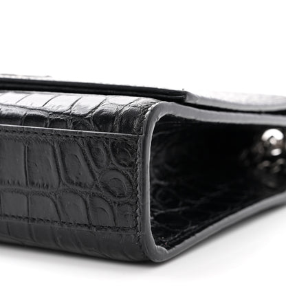 Saint Laurent Calfskin Crocodile Embossed Medium Classic Monogram Kate Tassel Satchel Black 10 of 10