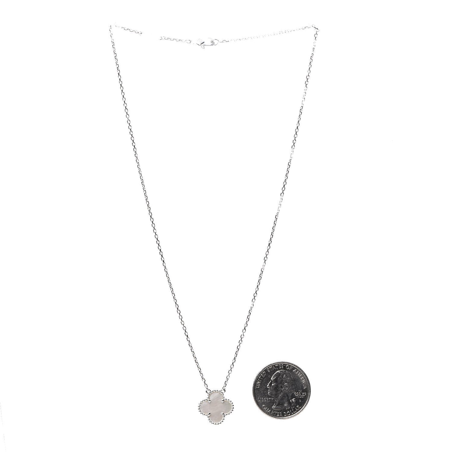 18K White Gold Mother of Pearl Vintage Alhambra Pendant Necklace