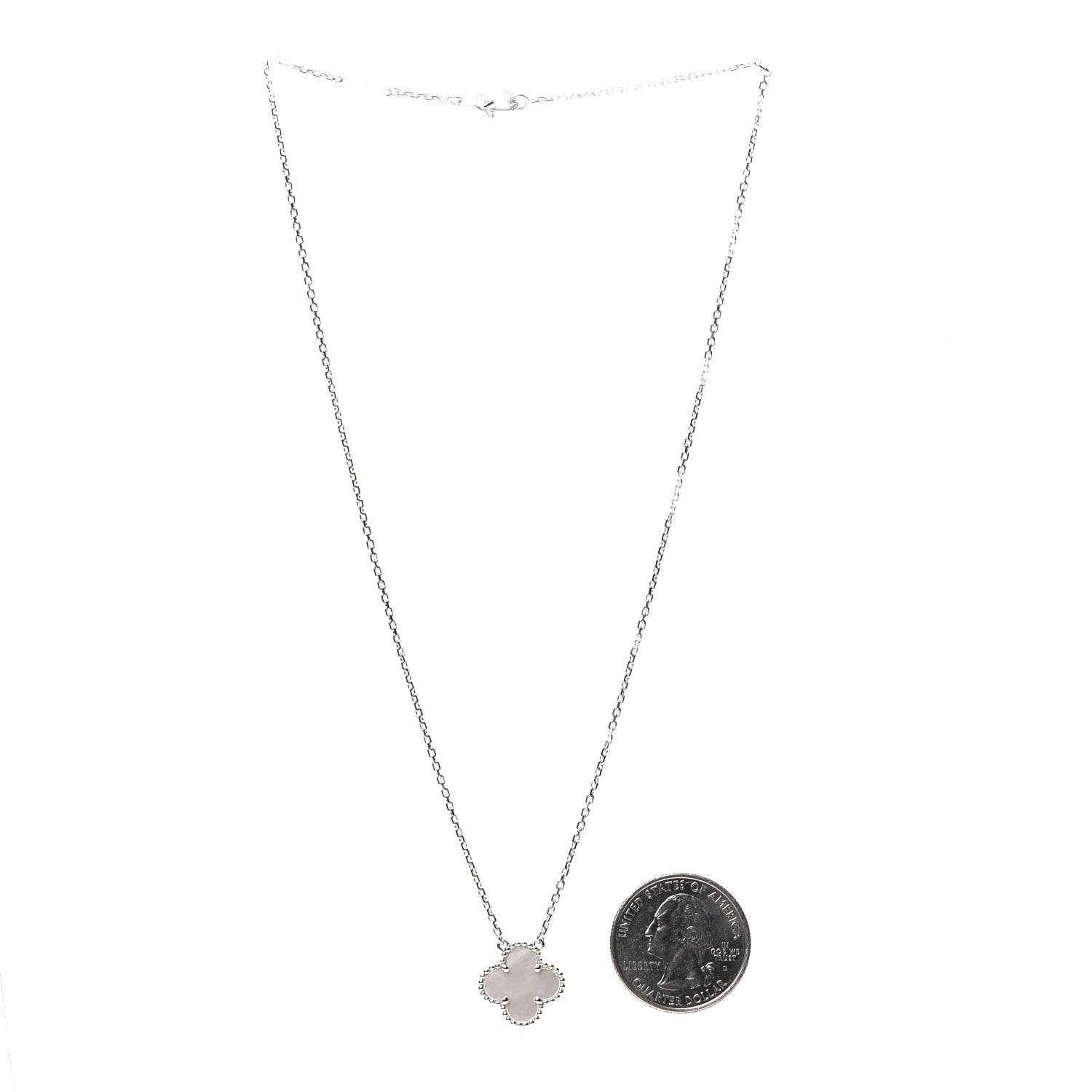 Van Cleef & Arpels 18K White Gold Mother of Pearl Vintage Alhambra Pendant Necklace 3 of 6