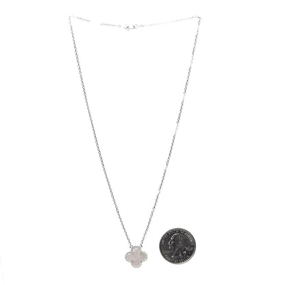 Van Cleef & Arpels 18K White Gold Mother of Pearl Vintage Alhambra Pendant Necklace 3 of 6