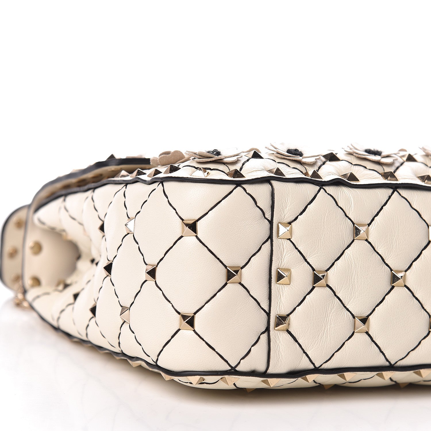 Valentino Garavani Lambskin Flower Medium Rockstud Spike Shoulder Bag Ivory 8 of 9