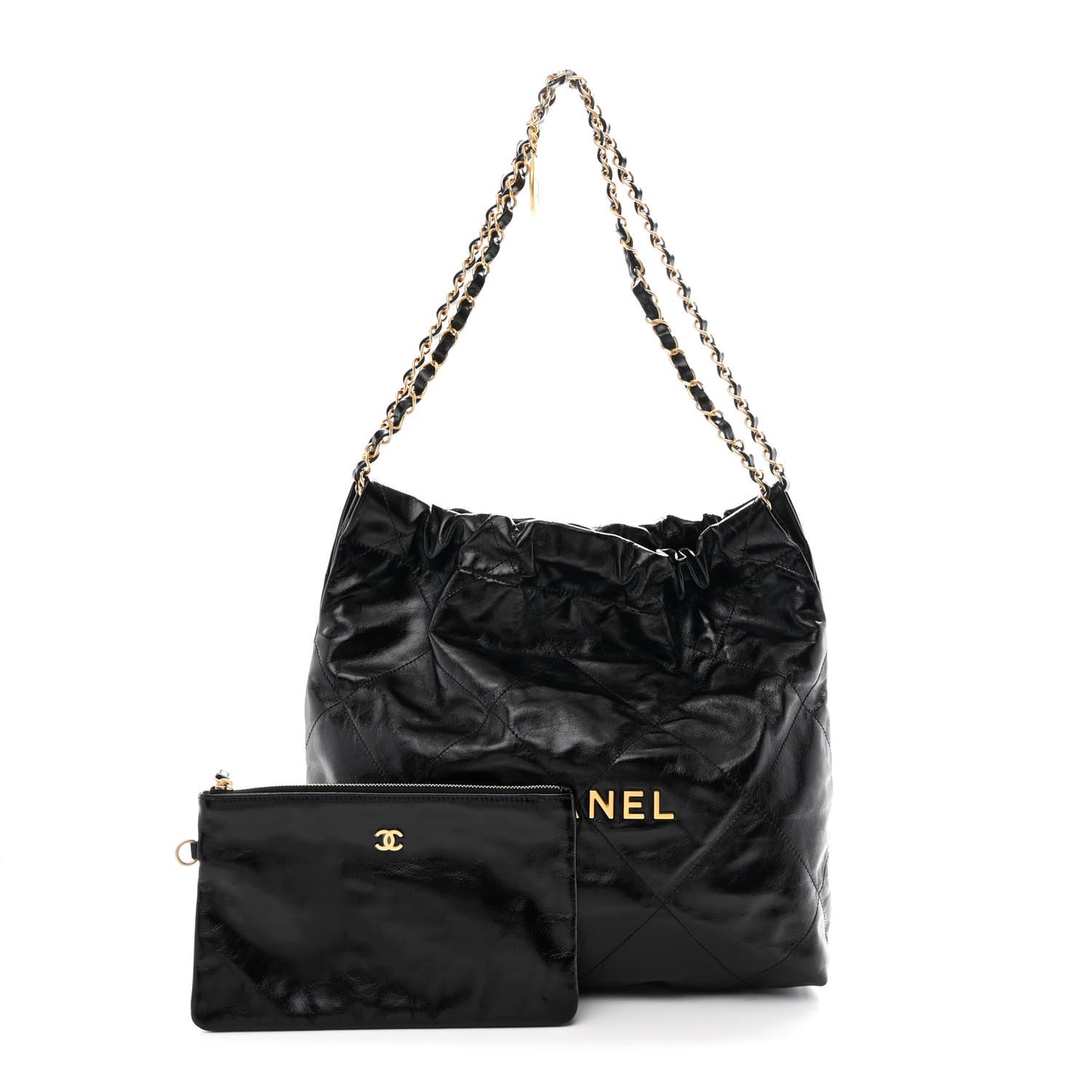 Glazed Calfskin  Quilted Small Chanel 22 Black