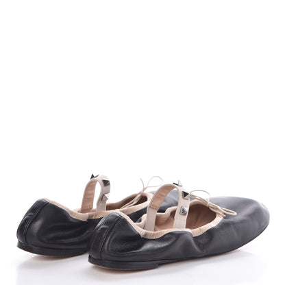 Valentino Garavani Nappa Rockstud Cross Strap Ballerina Flats 35.5 Black 4 of 10