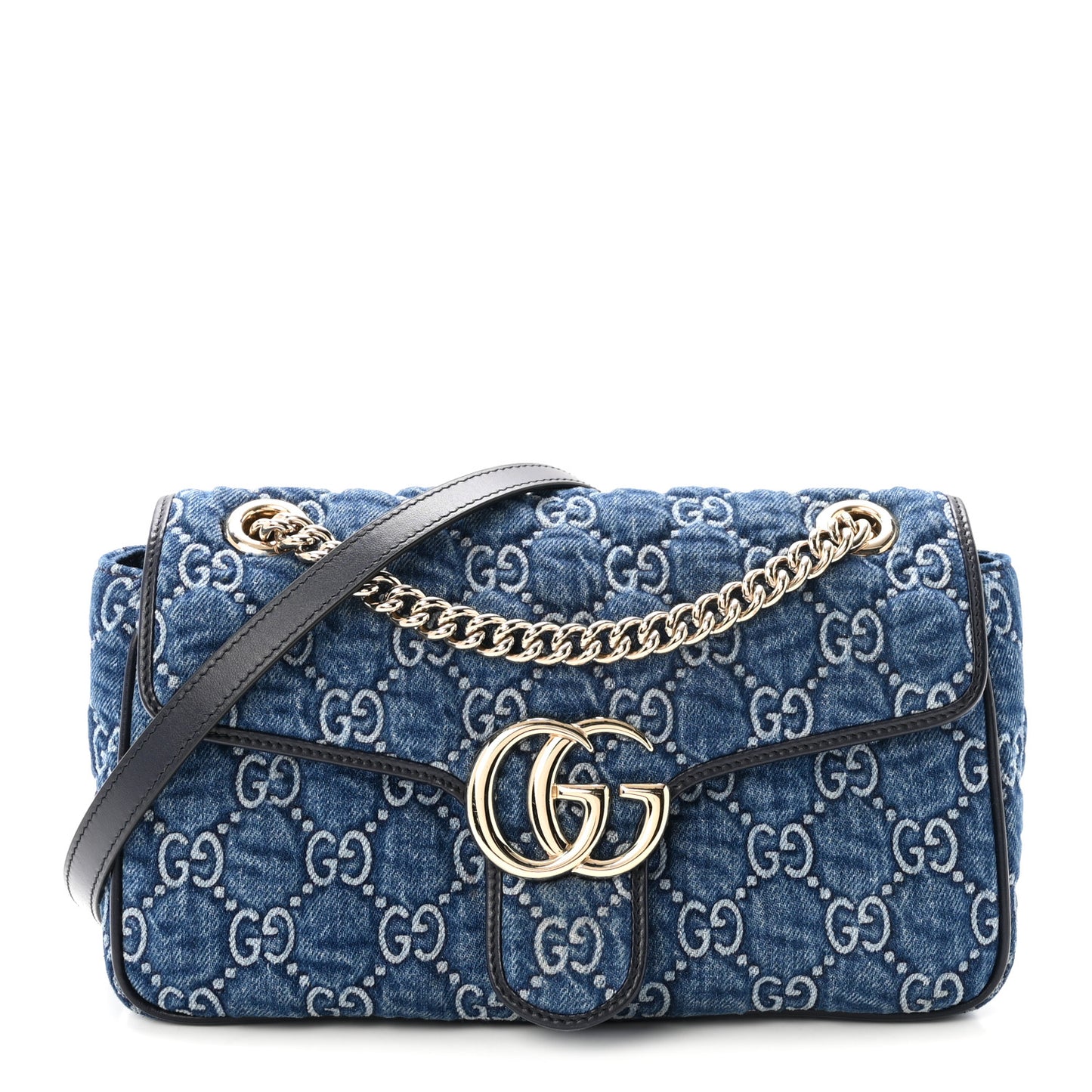 Denim Matelasse Small GG Marmont Shoulder Bag Blue