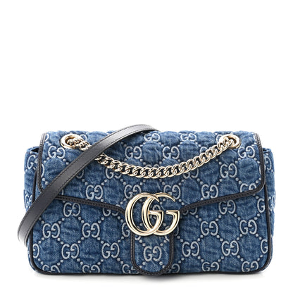 Gucci Denim Matelasse Small GG Marmont Shoulder Bag Blue 1 of 10