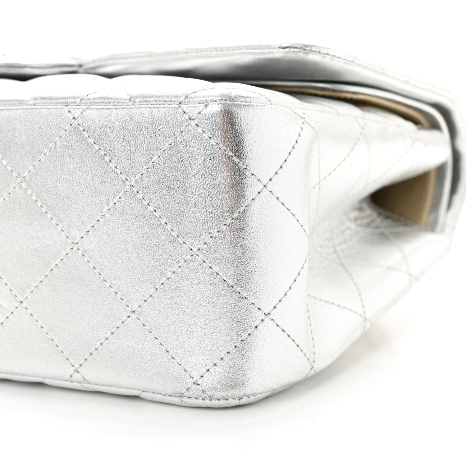 Chanel Metallic Lambskin Quilted Jumbo Double Flap Silver 10 of 15
