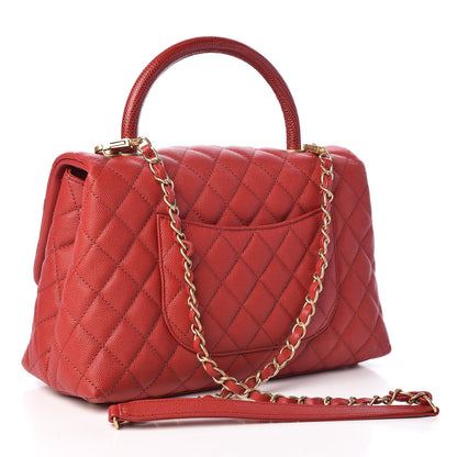 Chanel Caviar Lizard Quilted Small Coco Handle Flap Red 3 of 11