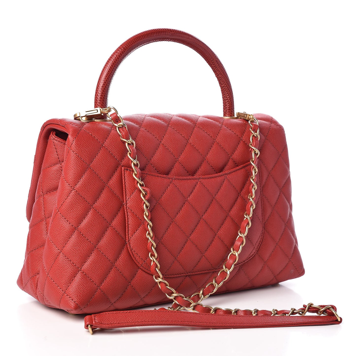 Caviar Lizard Quilted Small Coco Handle Flap Red