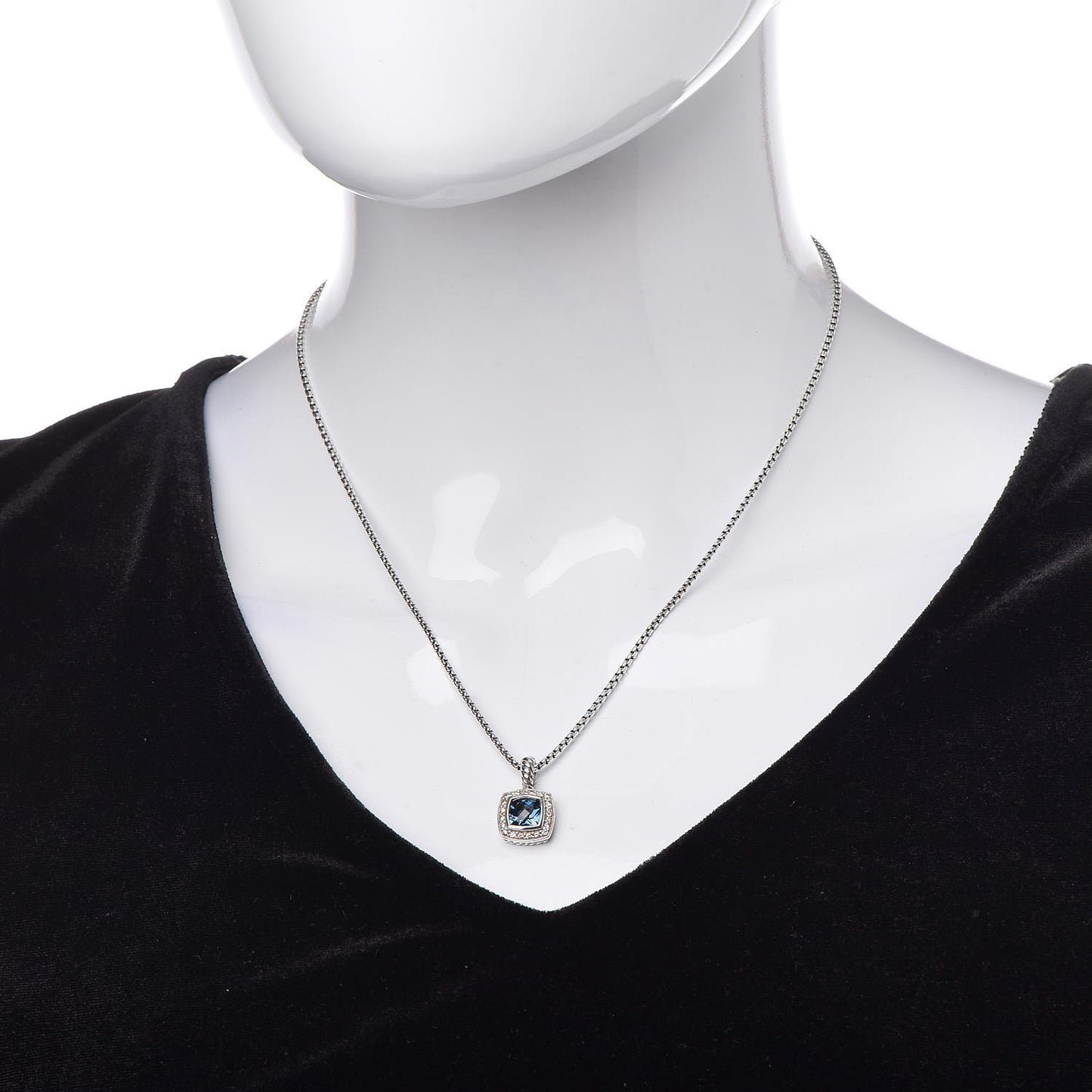 Sterling Silver Diamond Blue Topaz 7mm Petite Albion Pendant Necklace